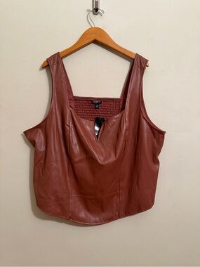 NWT Torrid Faux Leather Crop Tank Top Size 3 Rust Brown Smocked Back